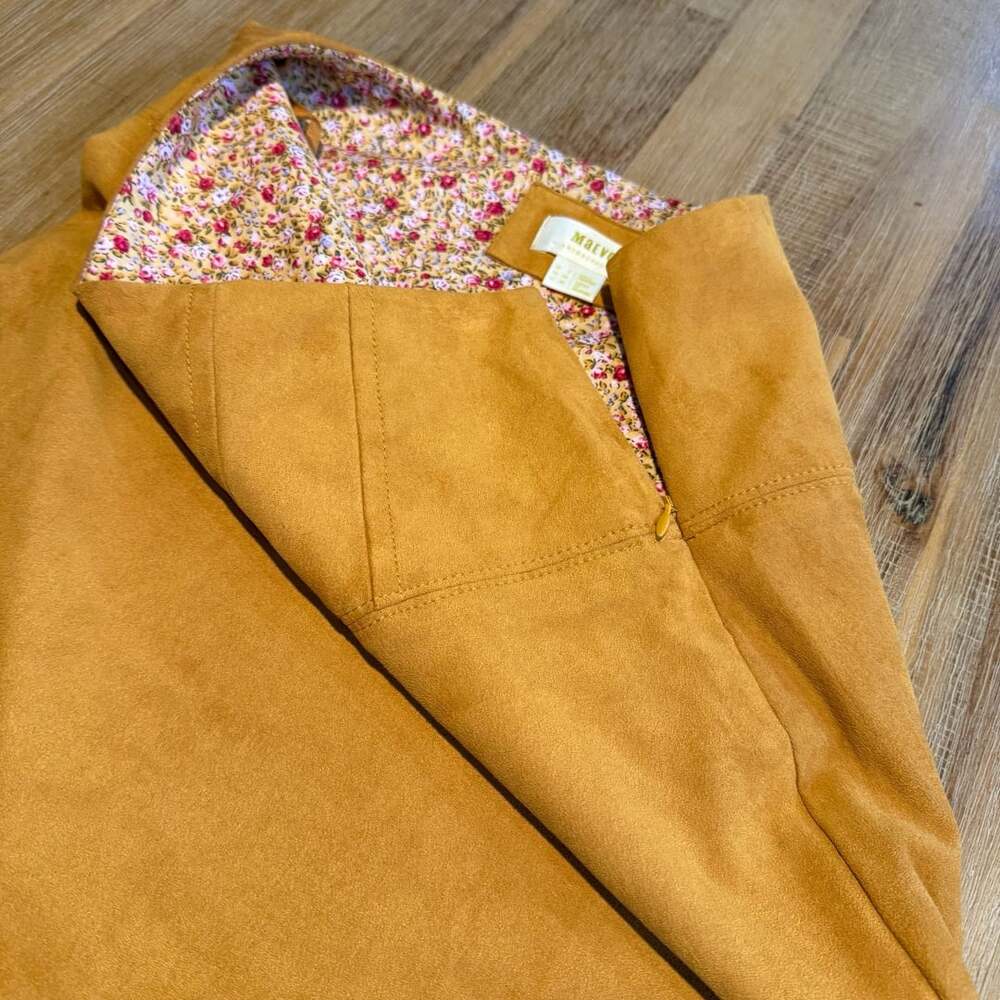 Maeve Anthropologie Cosima Flounced Faux Suede Mustard Yellow Skirt Size 00 - Picture 4 of 5